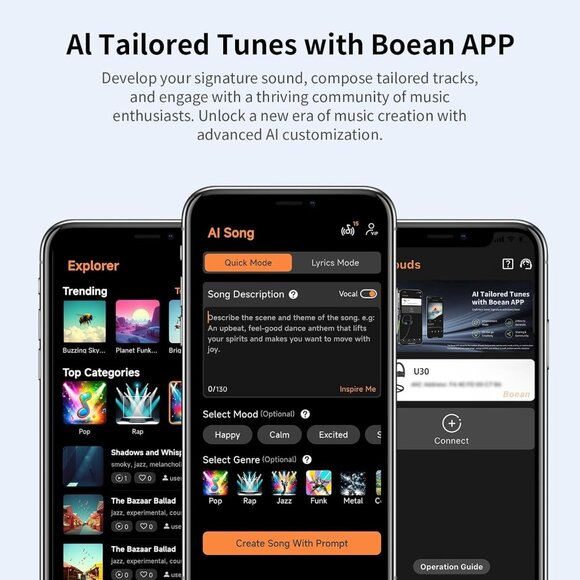 Joywise U30 Wireless Bluetooth Headphones Earbuds IPX7 Waterproof 16H Playtime - Picture 6 of 9